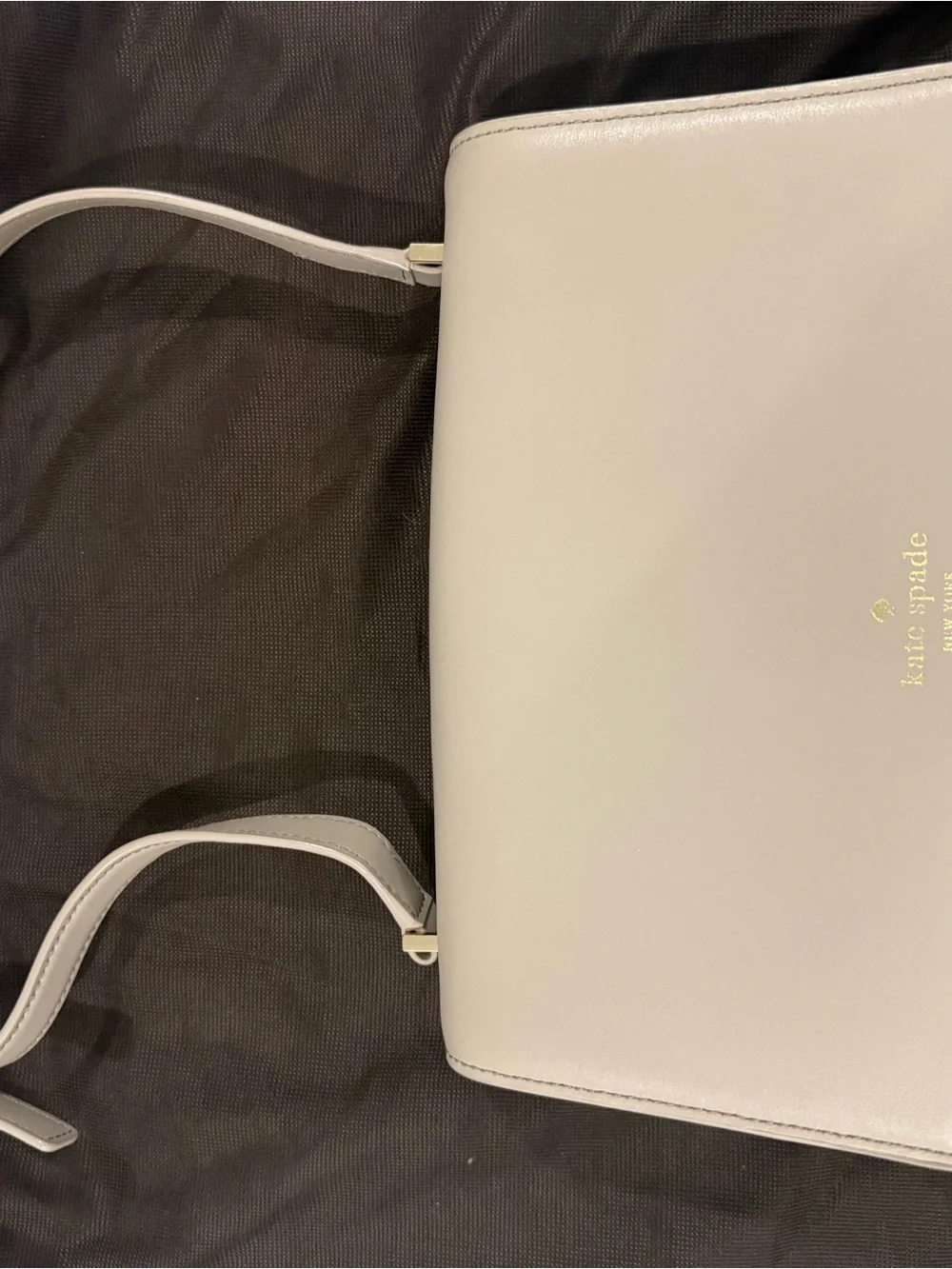 kate spade beige leather shoulder bag with gold-tone logo and dust bag